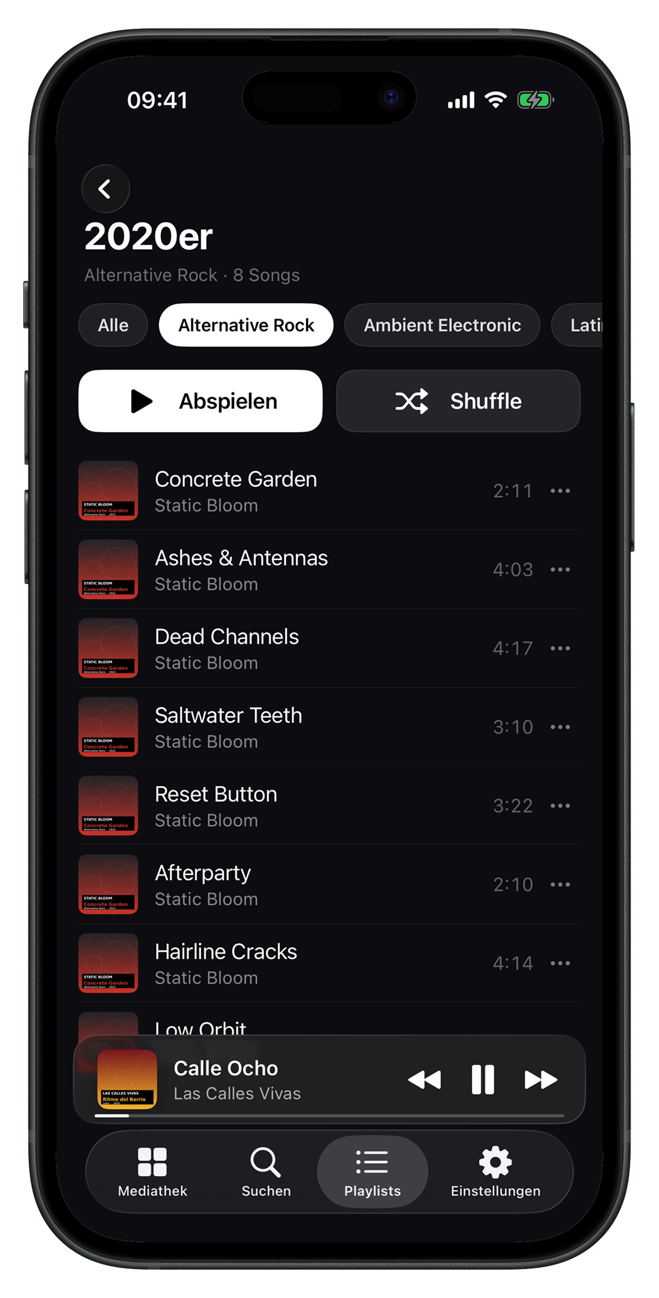 Luma Playlist-Detailansicht mit Titelliste