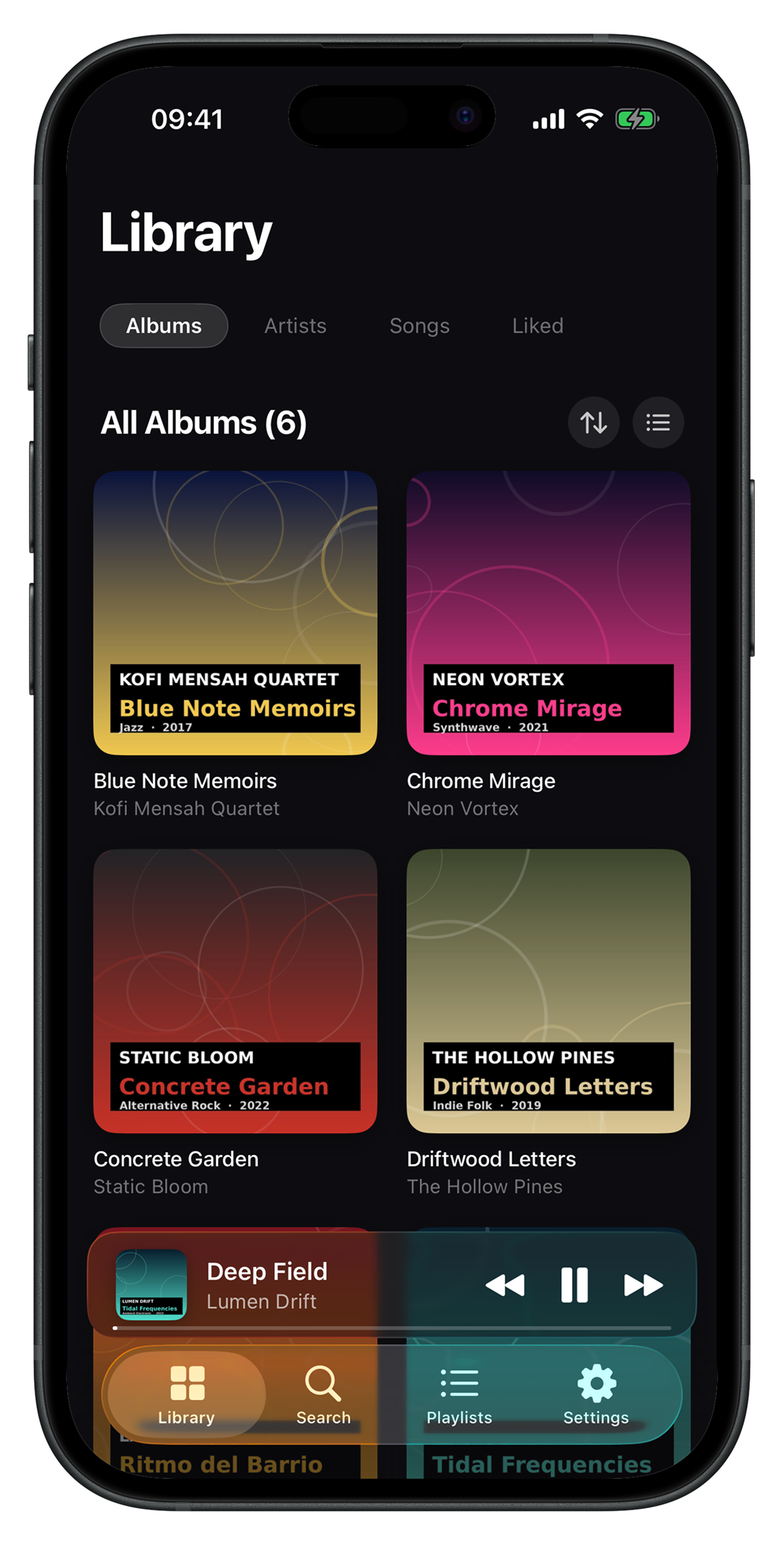 Luma library with album grid, tab bar and a “recently added” row