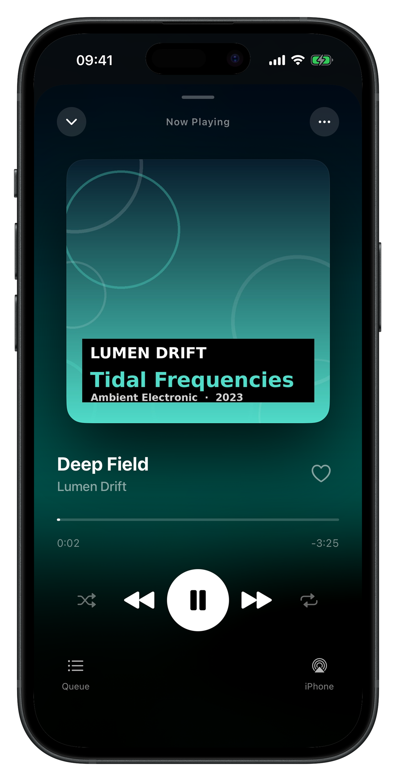 Luma now-playing screen with large album artwork and playback controls