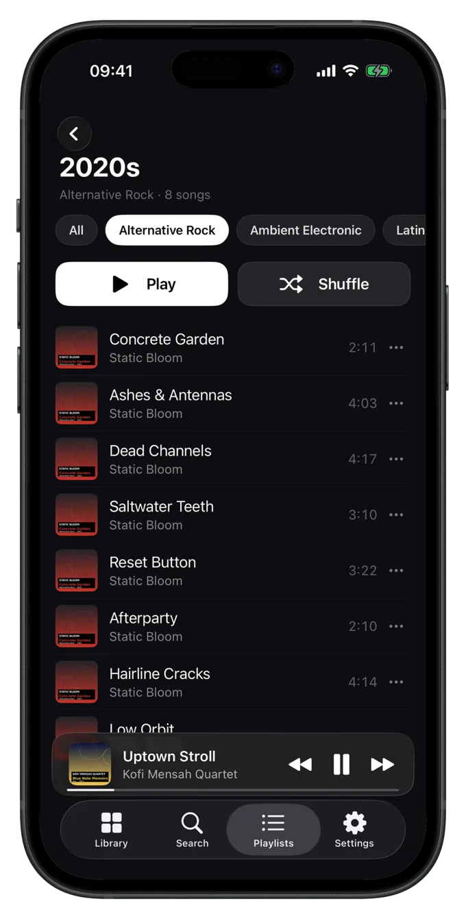 Luma playlist detail view with track list