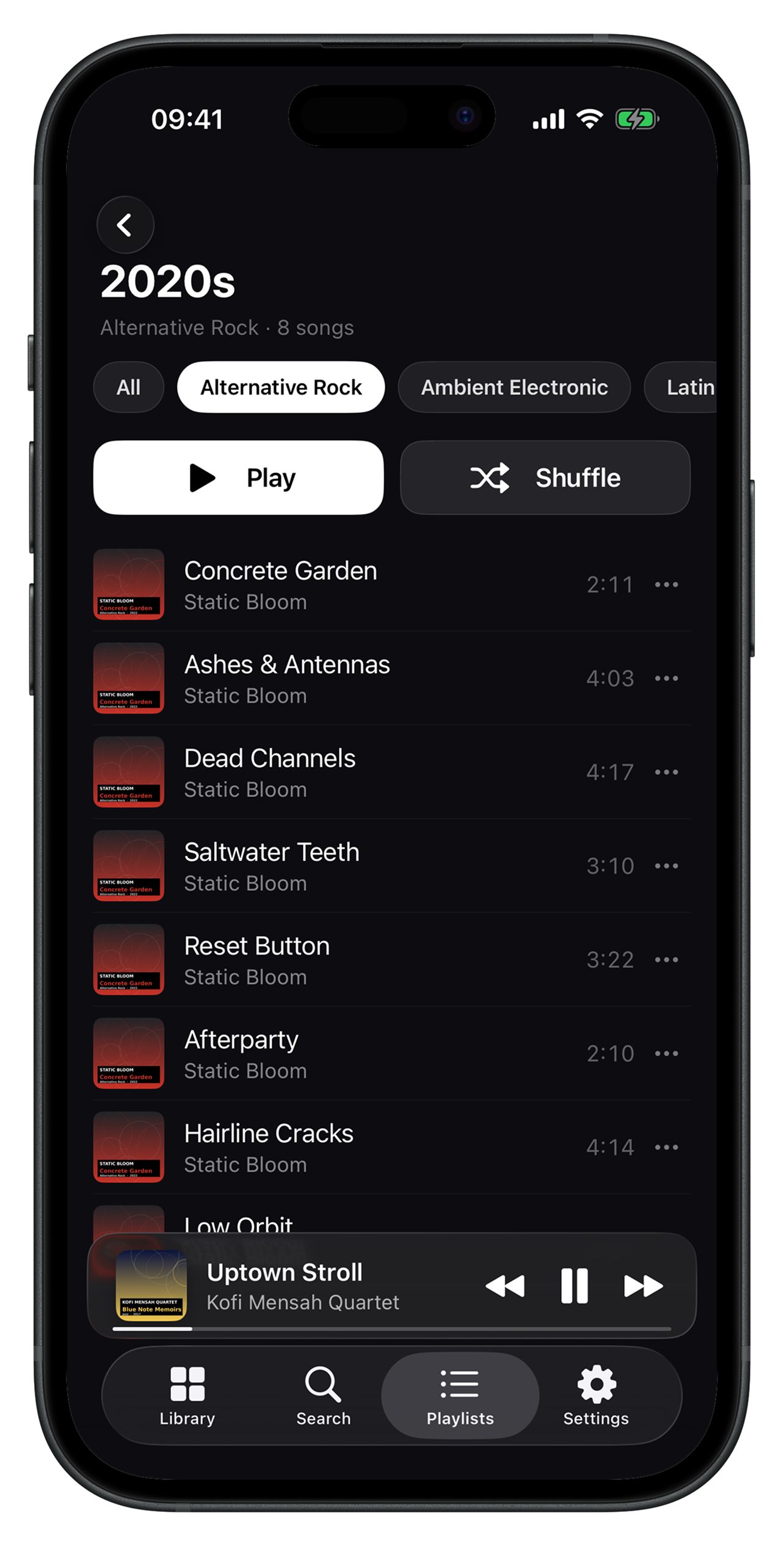 Luma playlist detail view with track list