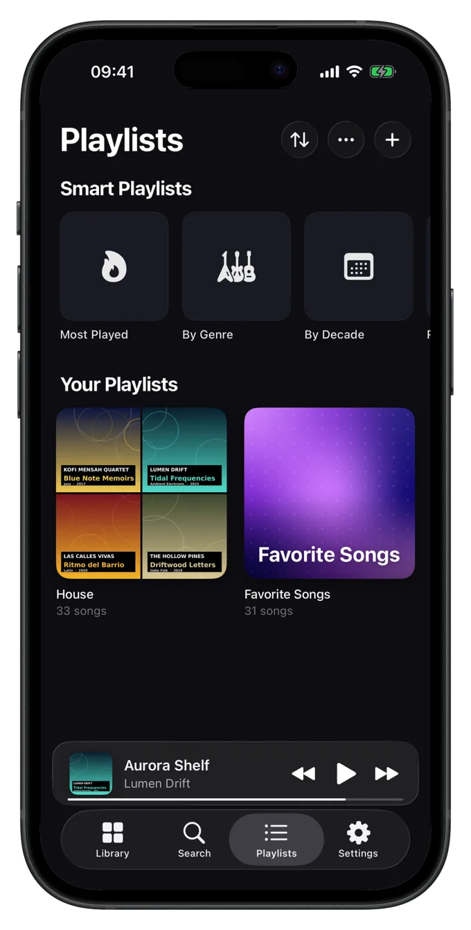 Luma playlists overview with self-built mosaic covers